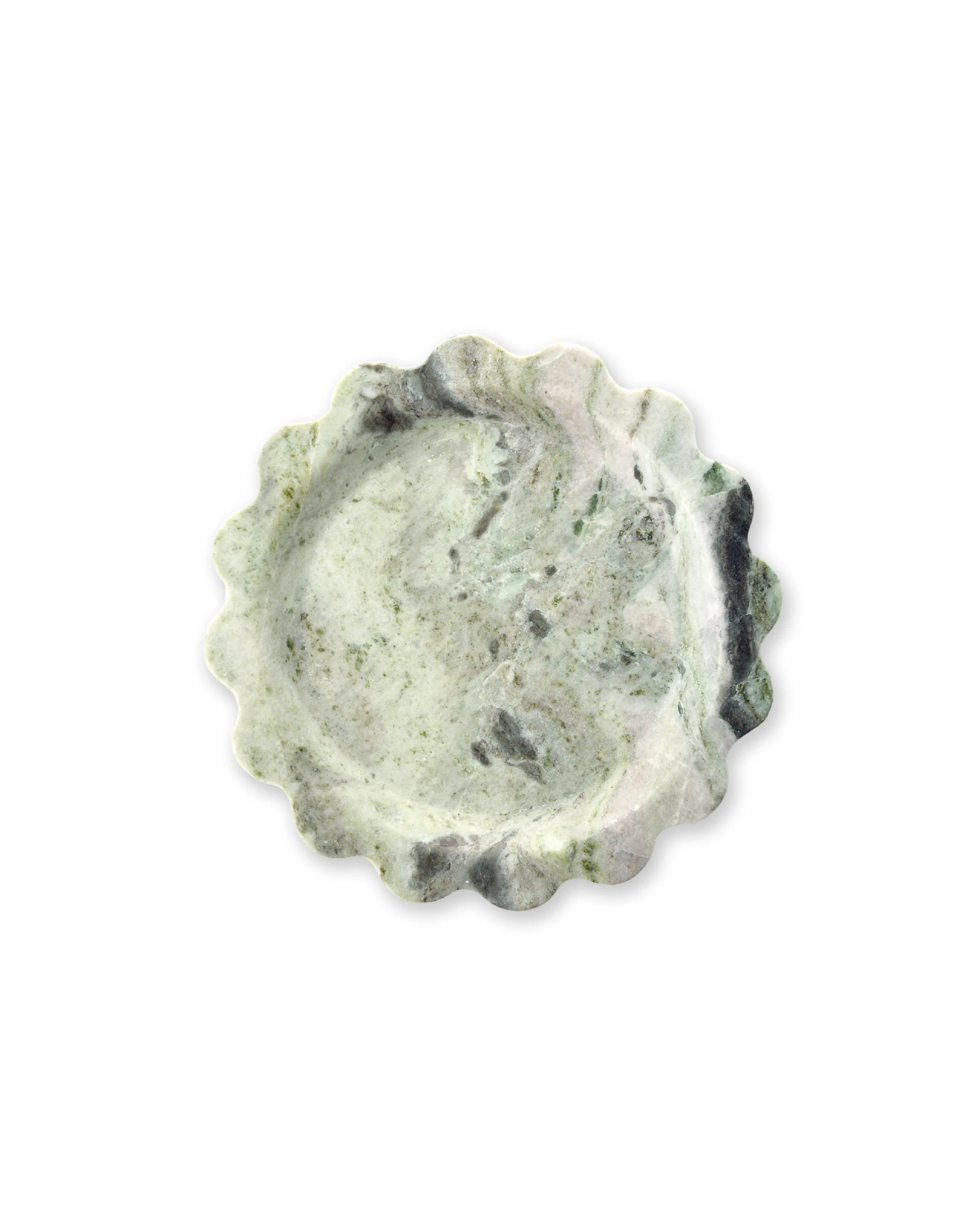 Top view of Gerbera Green Marble Tray showcasing its floral-inspired contour.