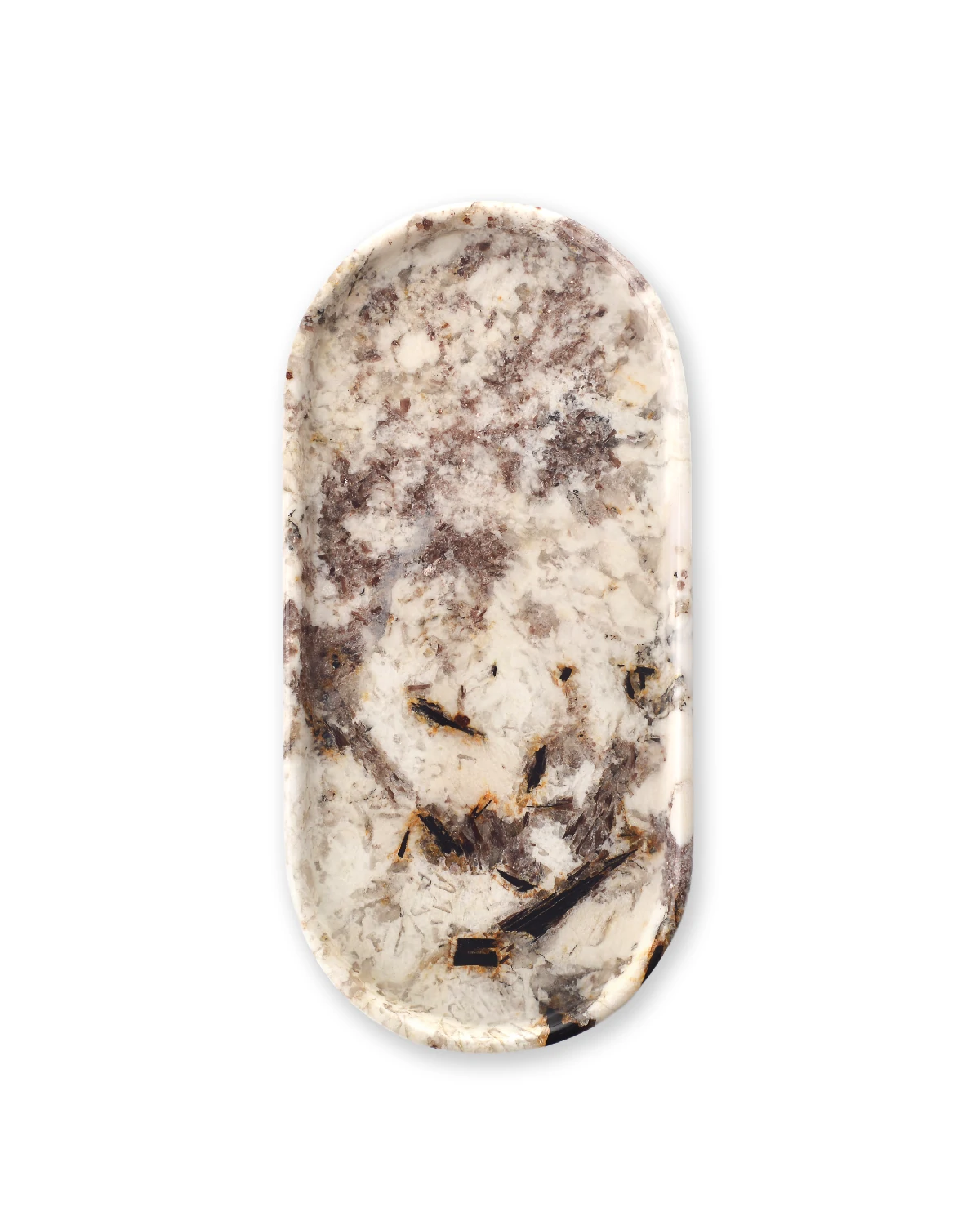 Top view of Oval Patagonia Blanc Stone Tray showing natural stone patterns