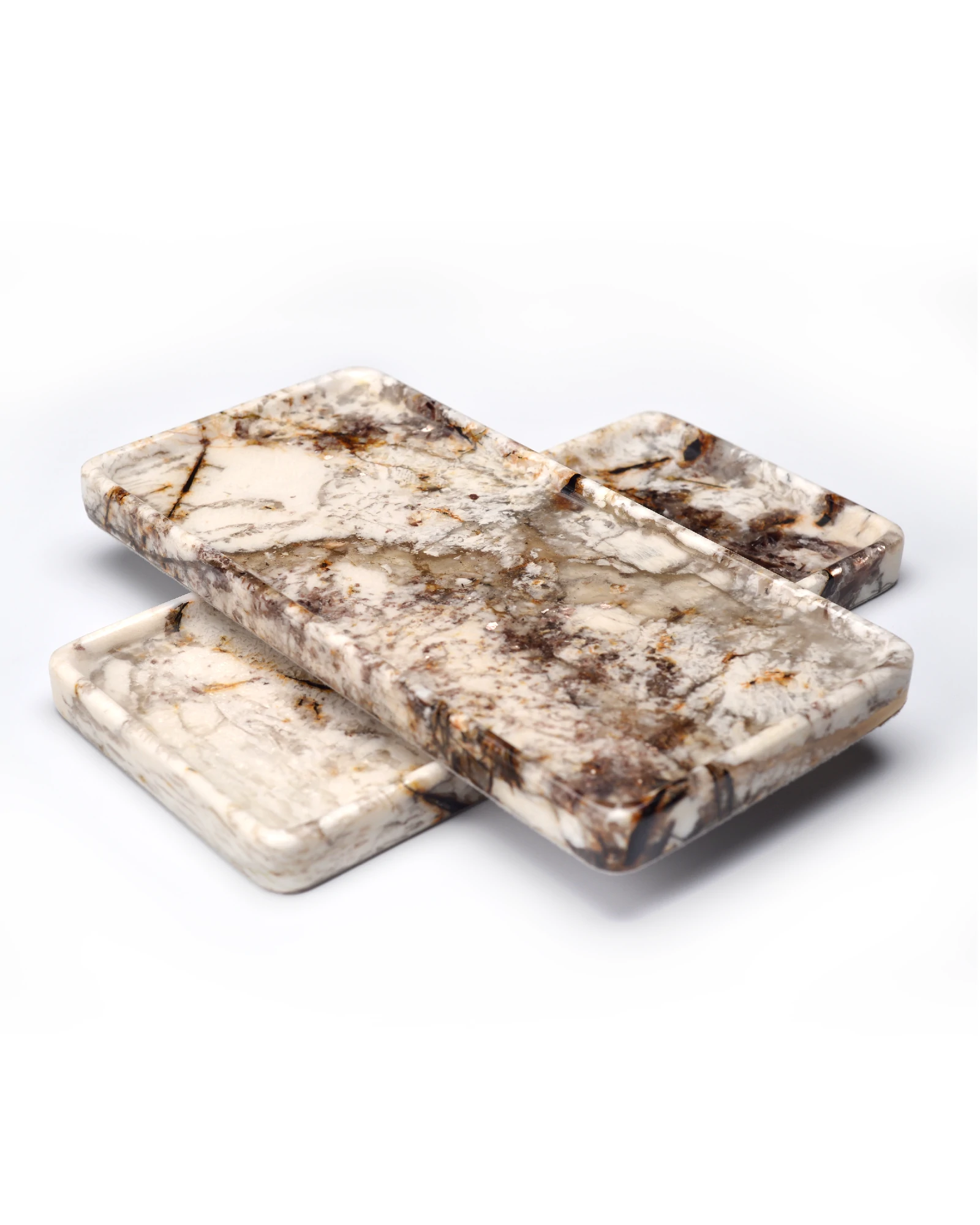 Two rectangular stone trays stacked in a cross layout