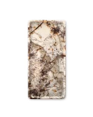 Top view of Rectangular Patagonia Blanc Tray showing natural veining