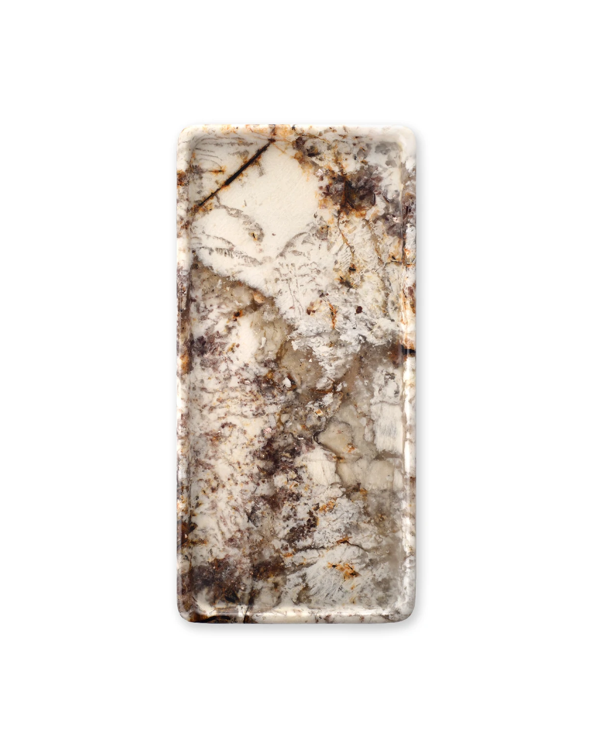 Top view of Rectangular Patagonia Blanc Tray showing natural veining