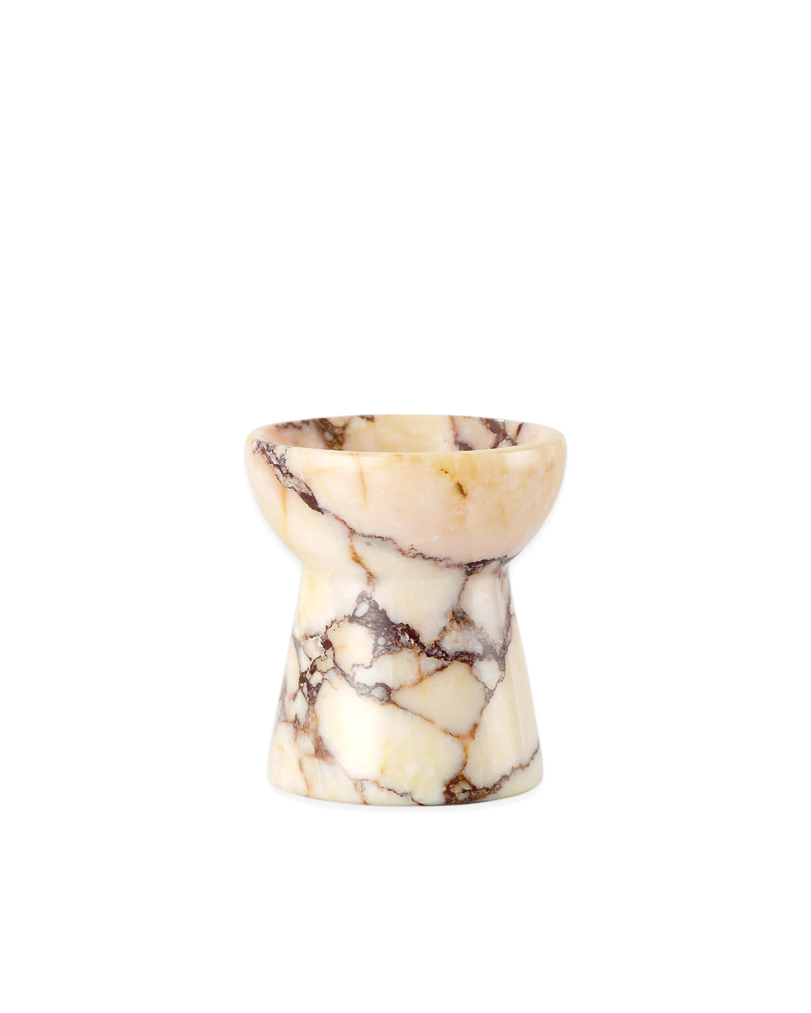 Handcrafted Calacatta Marble candle holder shaped like a small torch, a delicate and compact home decor piece