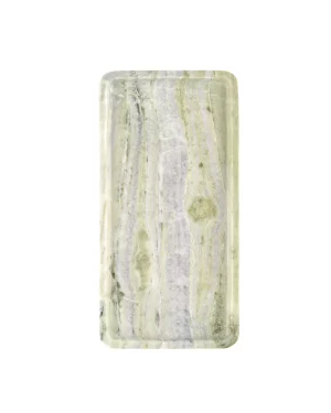The Rectangular Green Forest Marble Tray features beautiful natural green and white veining, with a smooth polished surface that resembles a green matcha cake pattern.