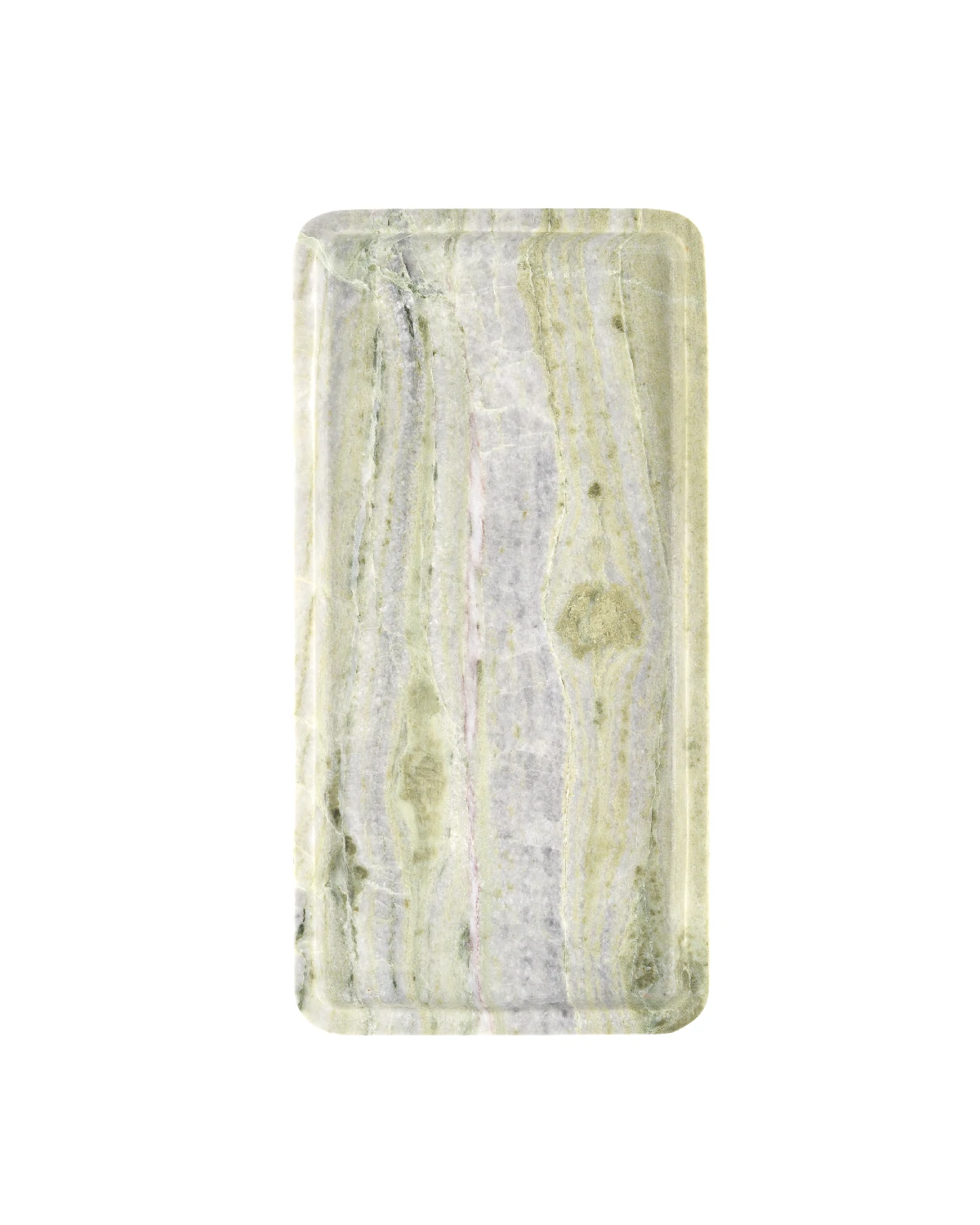 The Rectangular Green Forest Marble Tray features beautiful natural green and white veining, with a smooth polished surface that resembles a green matcha cake pattern.