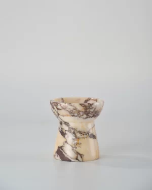 Handcrafted small Calacatta Marble candle holder in the shape of a torch, highlighting natural marble veins