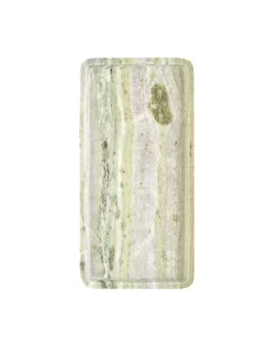 The Rectangular Green Forest Marble Tray features beautiful natural green and white veining, with a smooth polished surface that resembles a green matcha cake pattern.