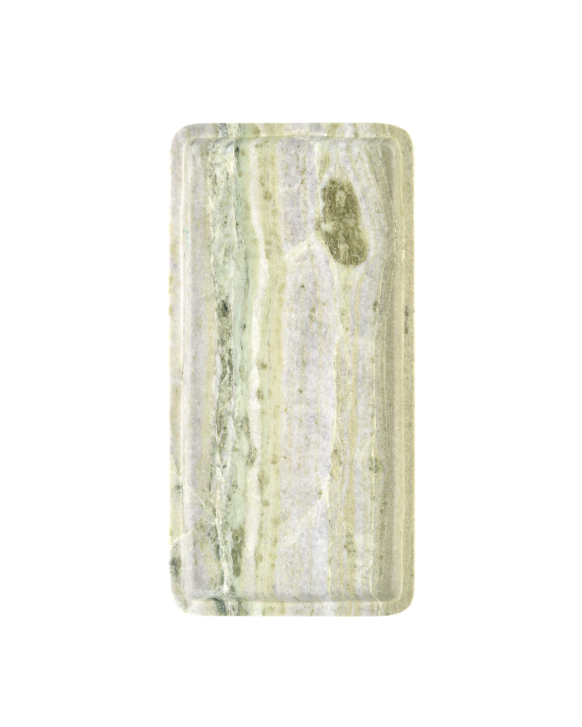 The Rectangular Green Forest Marble Tray features beautiful natural green and white veining, with a smooth polished surface that resembles a green matcha cake pattern.