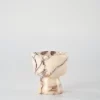 Handcrafted Calacatta Marble candle holder inspired by classic geometric shapes, featuring subtle gray veining, a delicate home decor piece