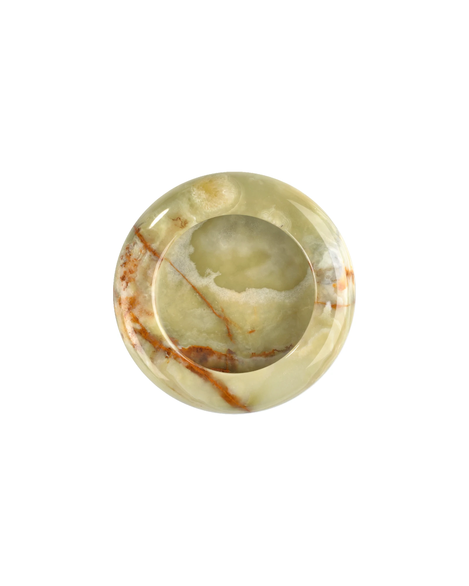 Handcrafted Round Green Onyx Ashtray, smooth and polished for cigar and cigarette smokers