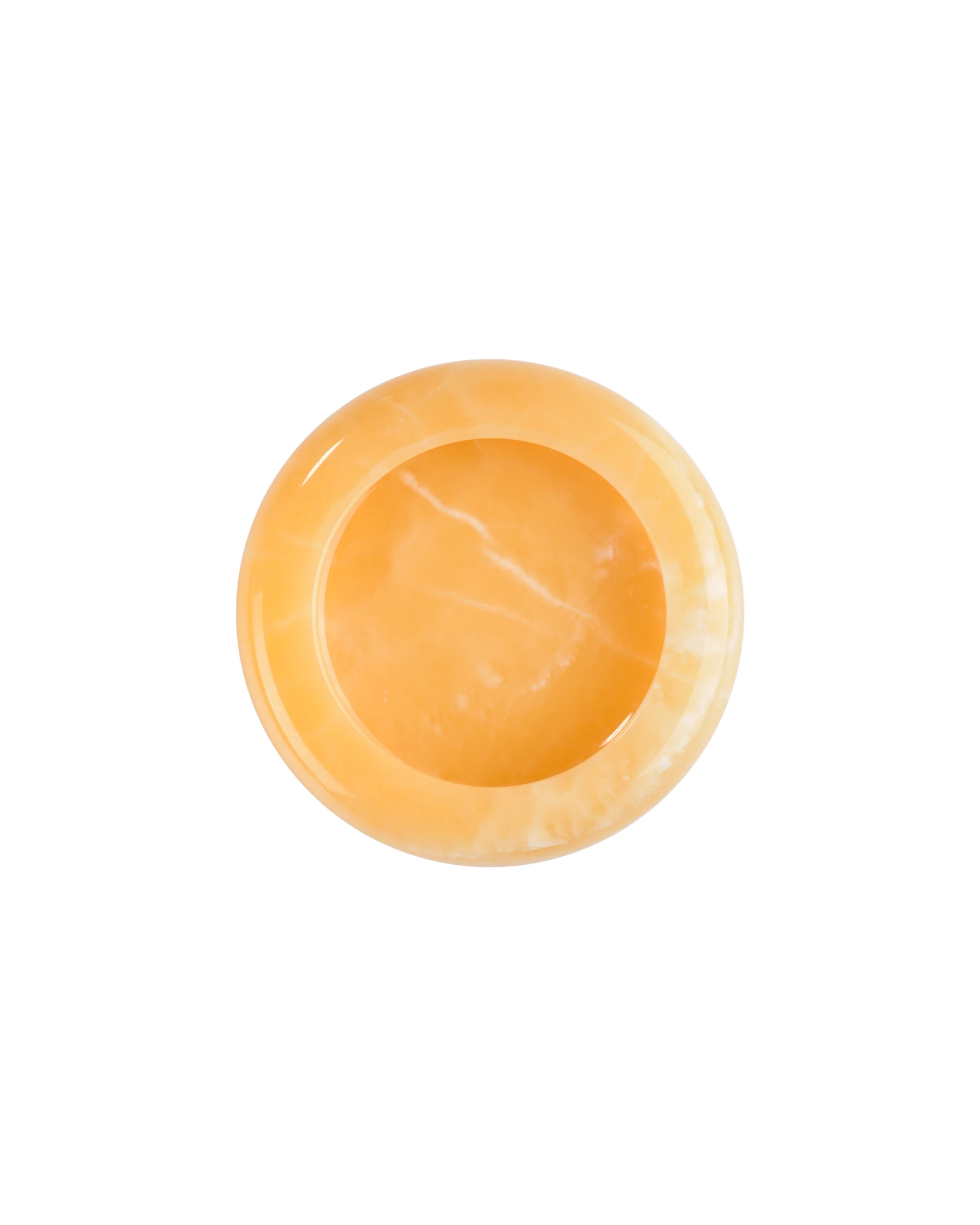 Classic Round Orange Onyx Ashtray with white veining, handcrafted and polished for cigar and cigarette smokers