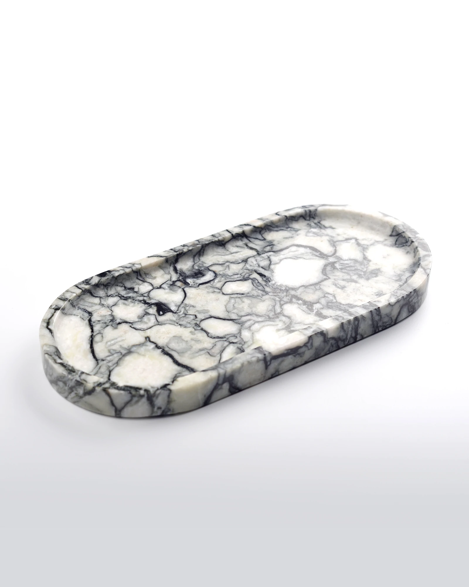 Oval New Cold Ice Jade Marble Tray displaying dark green and black veining on a light beige base
