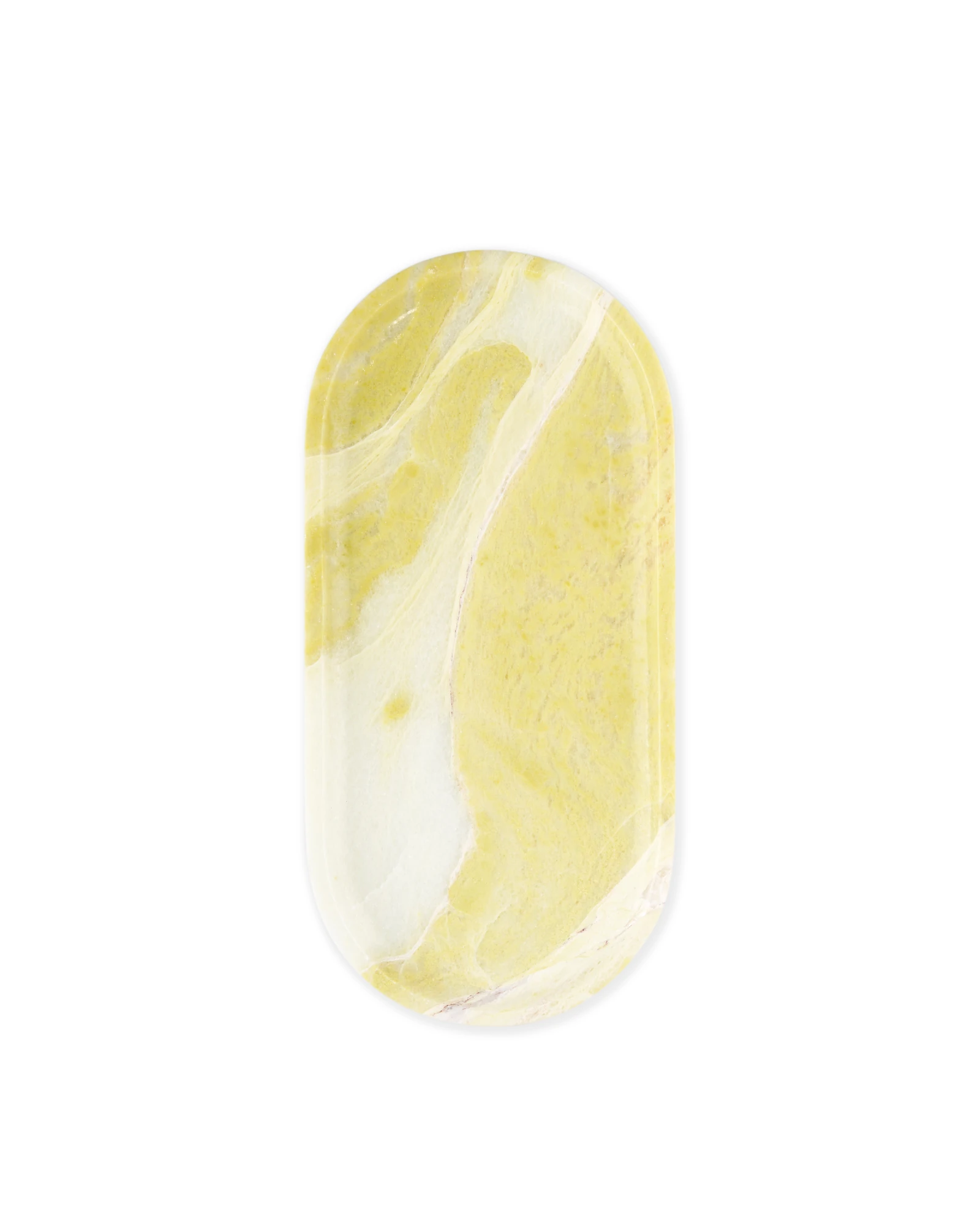 Hand-polished Oval Yellow Marble Tray with a smooth natural finish, showcasing a minimalist design