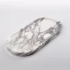 Oval White with Grey Veins Marble Tray with smooth polished surface