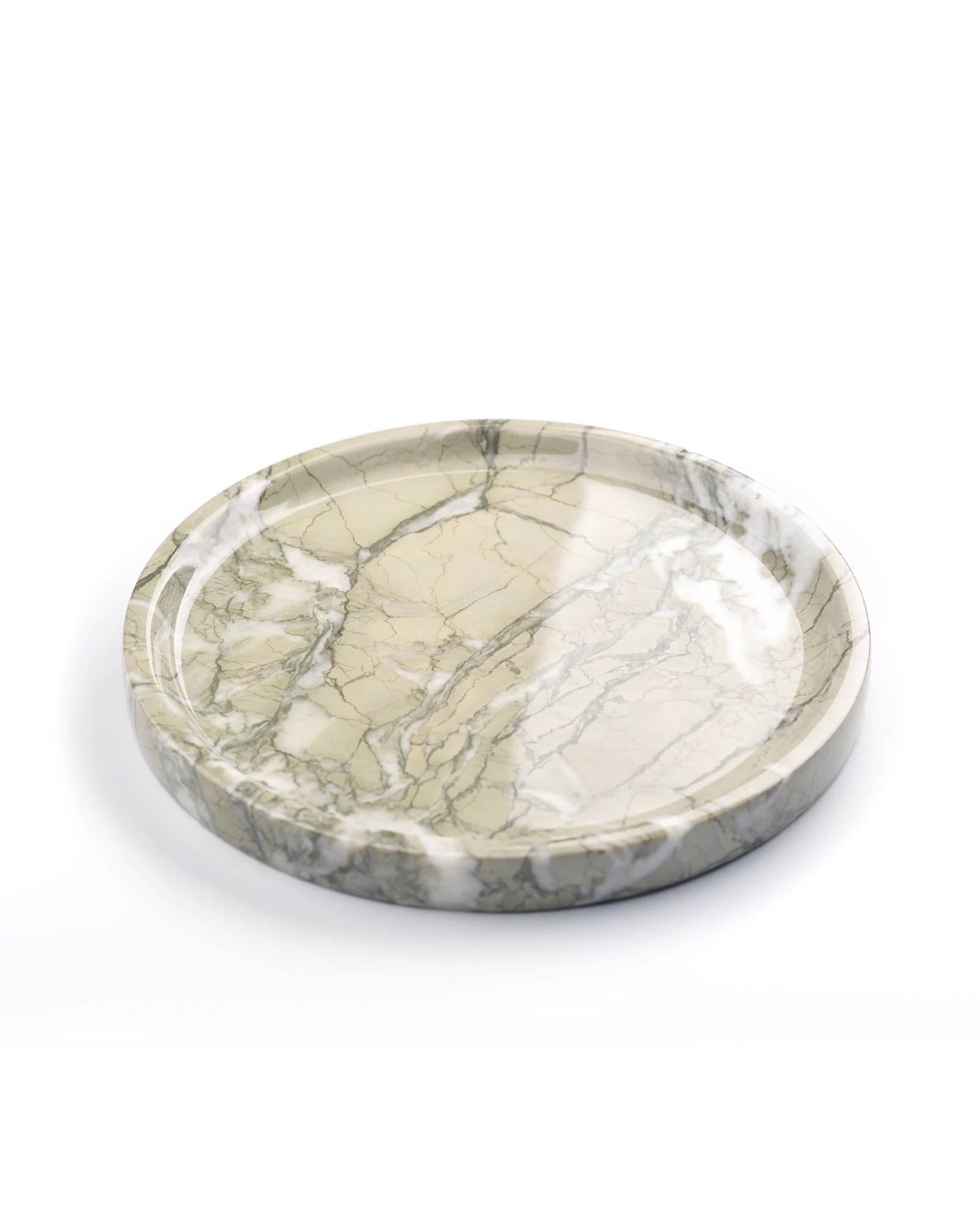 Light green marble round tray with resin glaze finish for modern decor