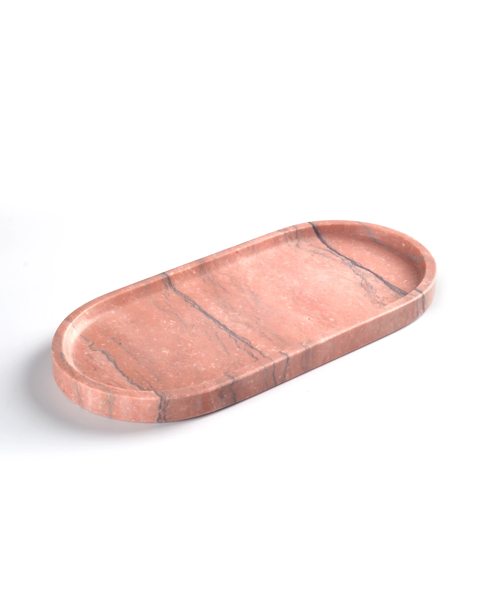 Coral Red Marble Tray with horizontal brown-black veins, showcasing an earthy and elegant design