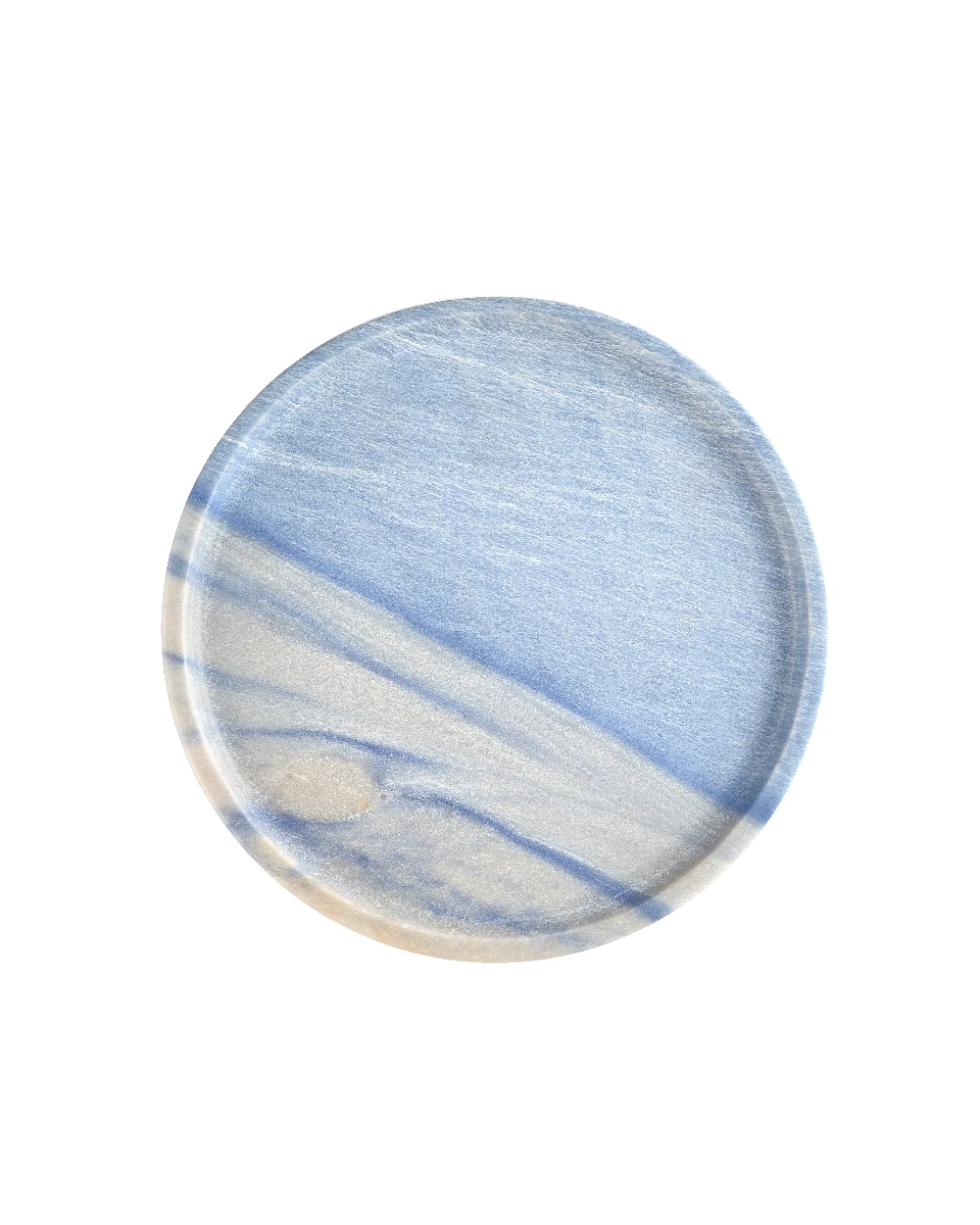 Matte finish round blue natural marble tray with minimalist design