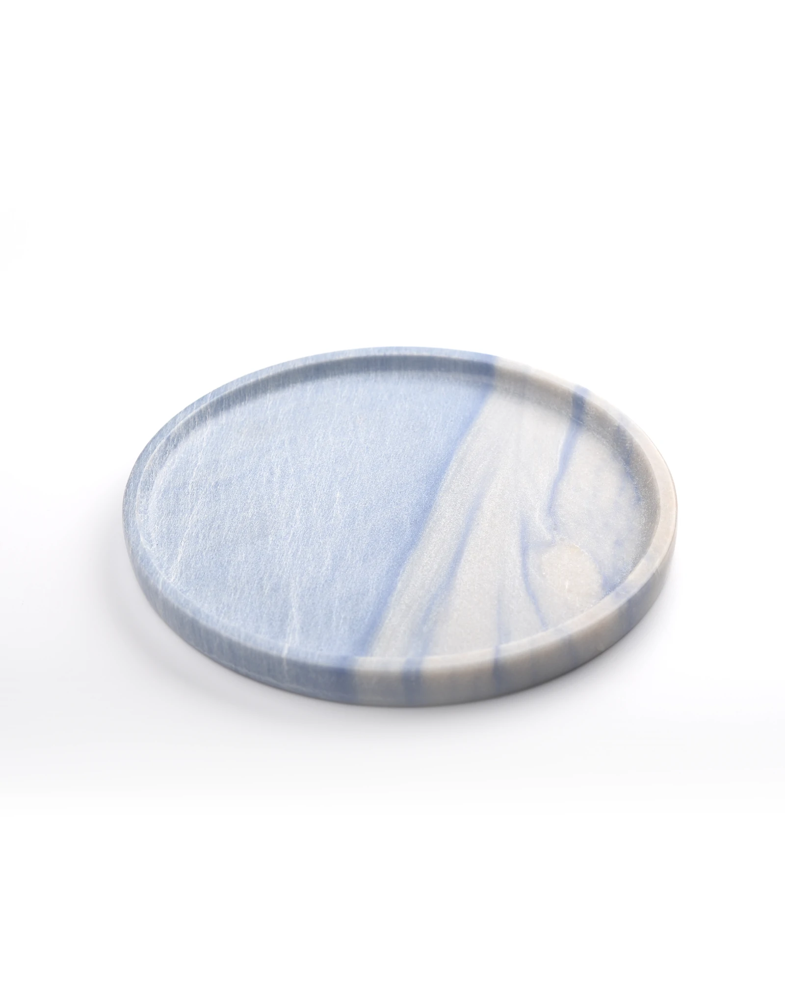 Blue marble decorative tray with matte surface, round shape