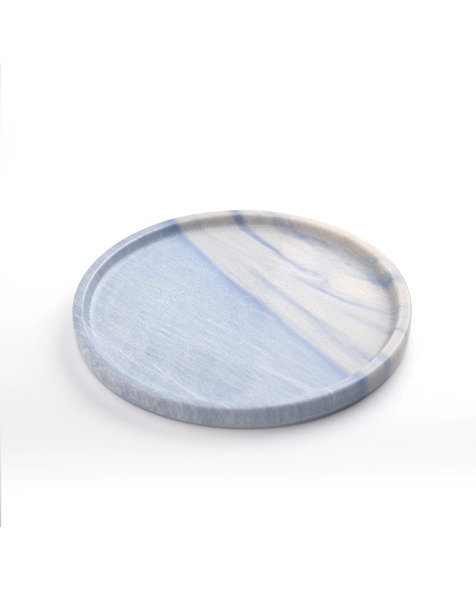 Blue marble round tray with matte finish, perfect for modern decor
