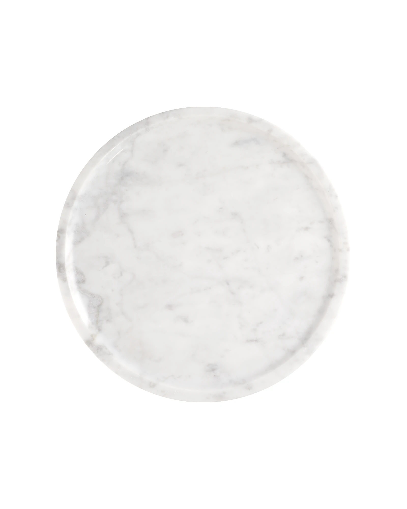 Polished, light-finish 25cm round White with Grey Veins Marble Tray with natural veins