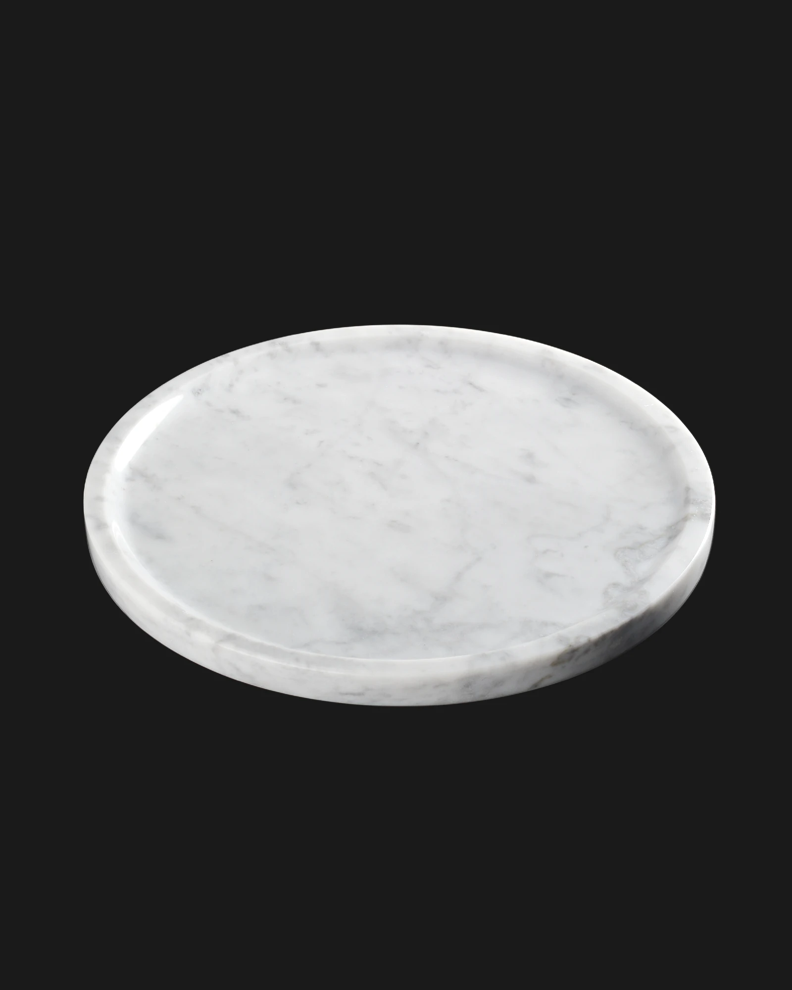 25cm White with Grey Veins Marble Tray, polished light finish with natural stone texture