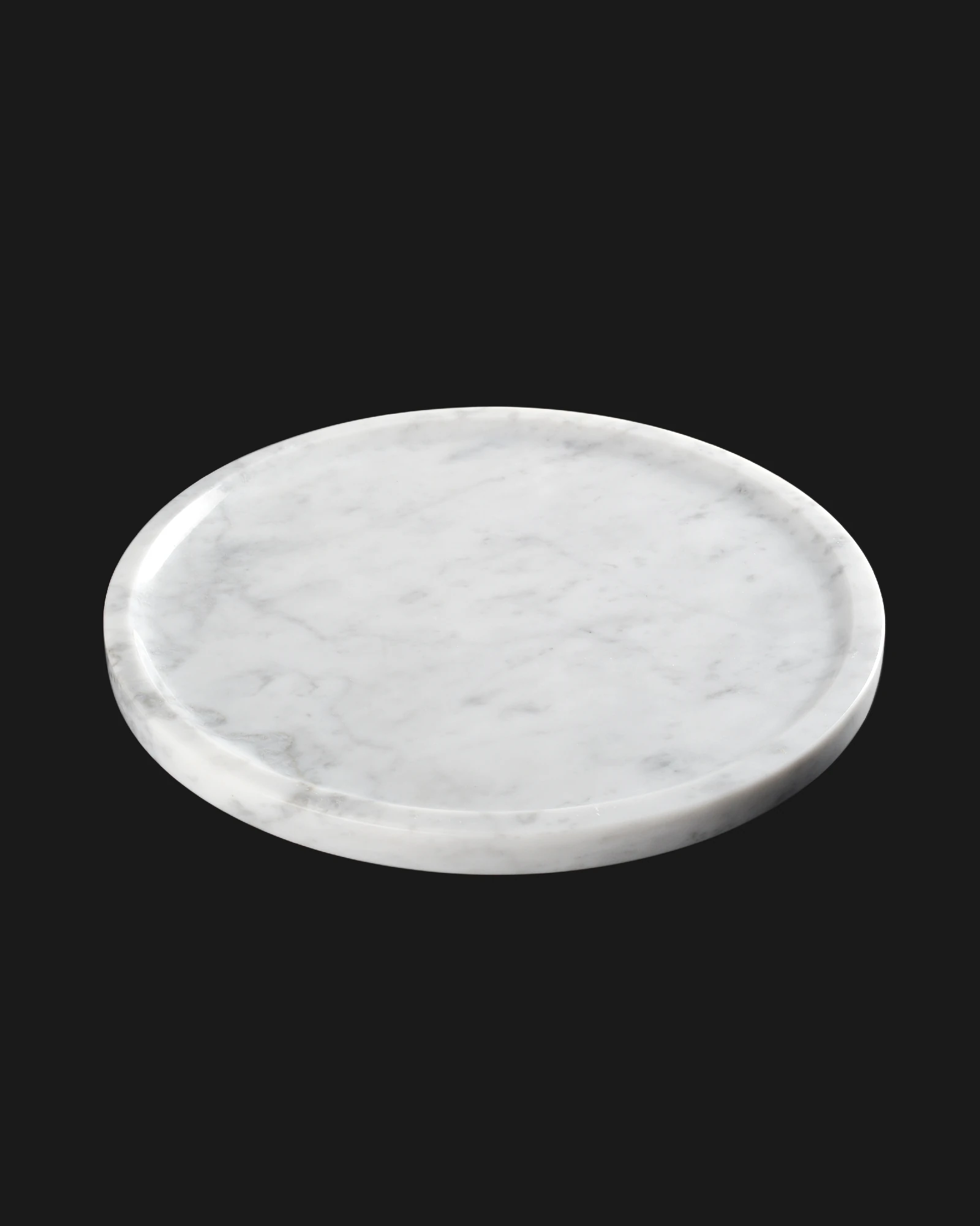 Elegant 25cm White with Grey Veins Marble Tray, polished light surface