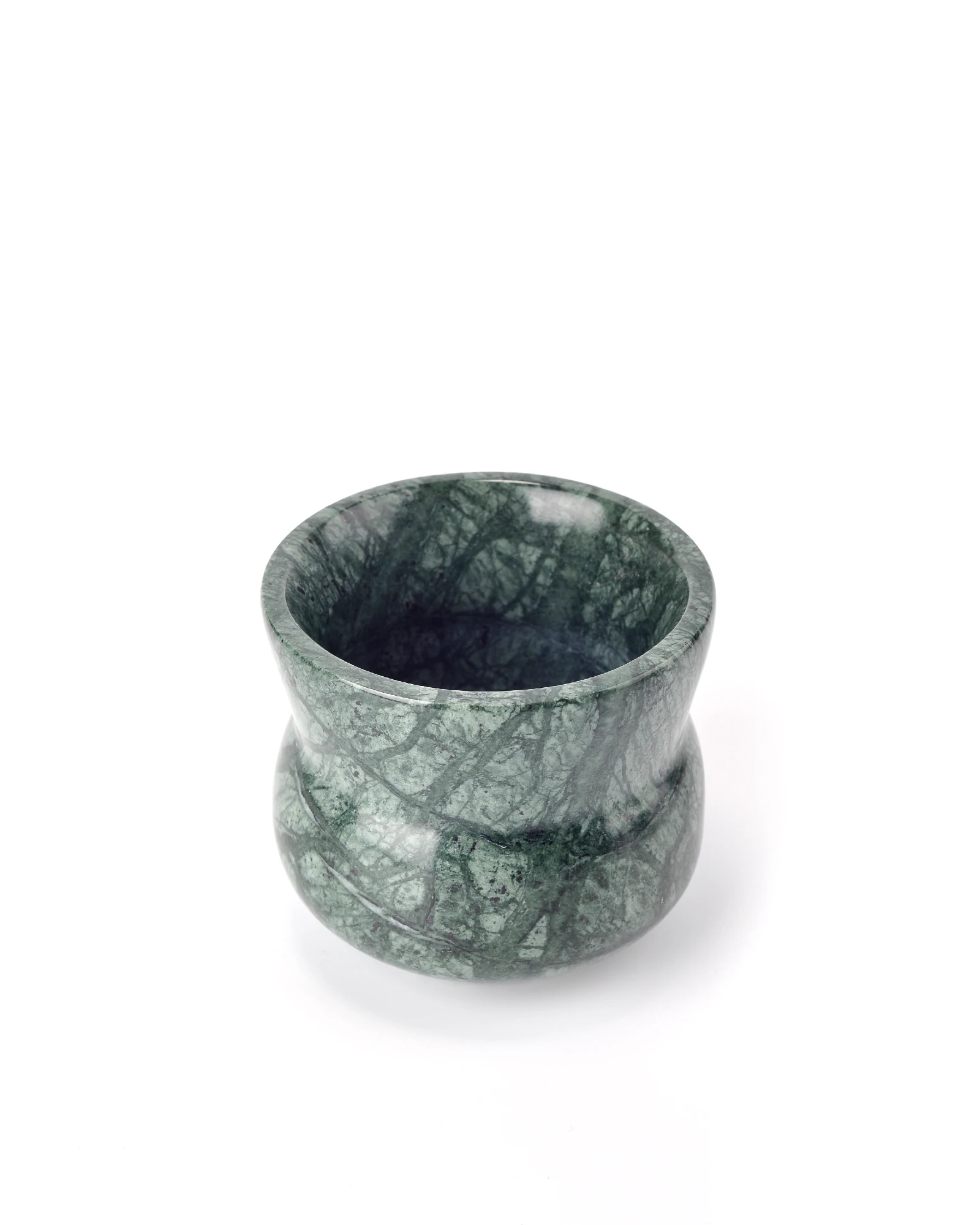 Close-up of the Indian Green Marble Coffee Cup’s flared rim, smoothly polished for an elegant drinking experience