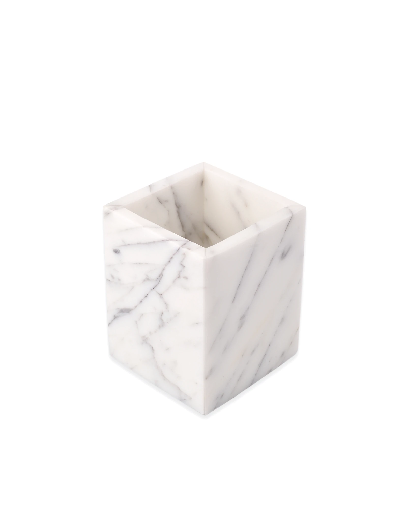 White Marble Candle Holder in cuboid shape on white background