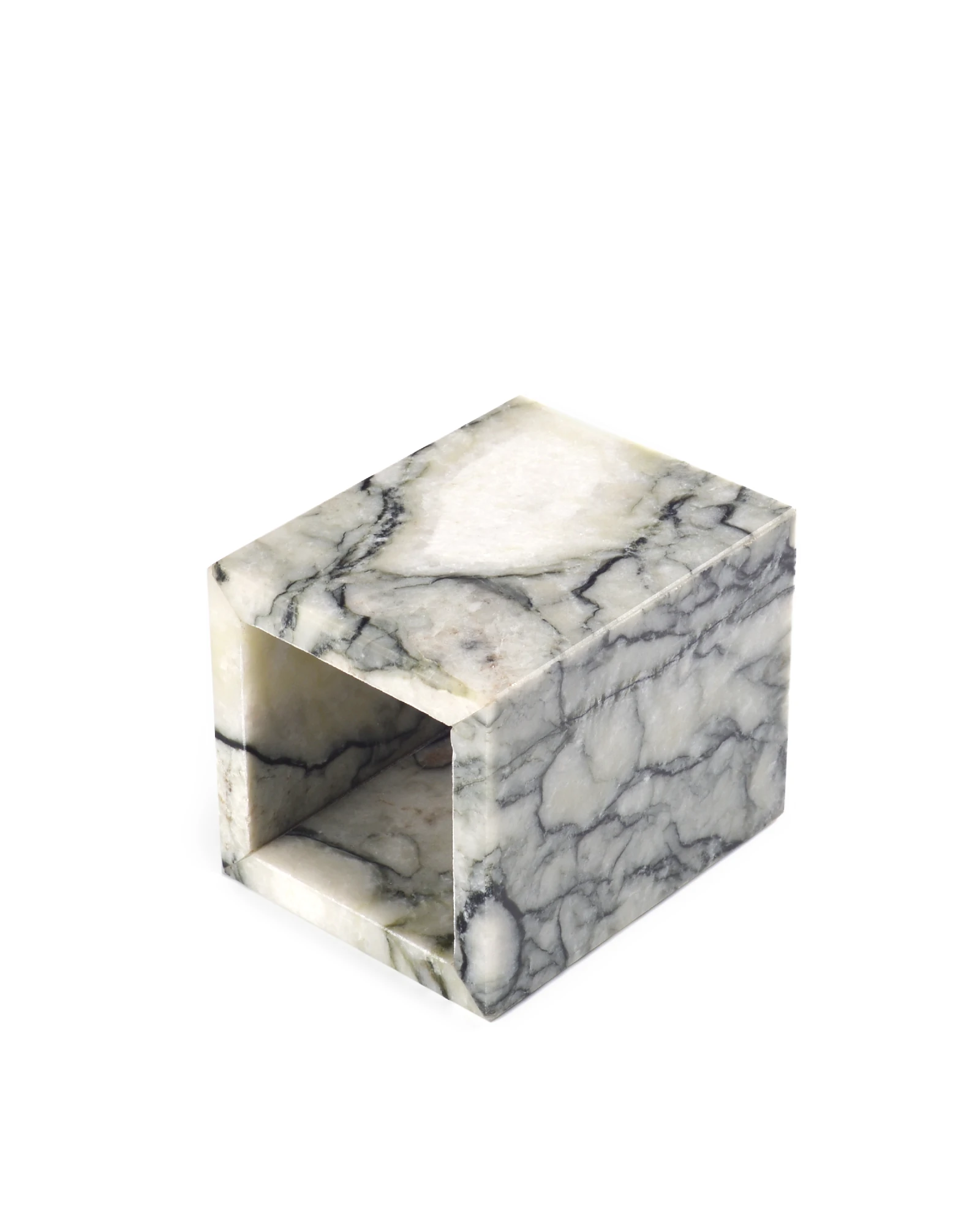Side view of jade marble candle holder showing cup depth