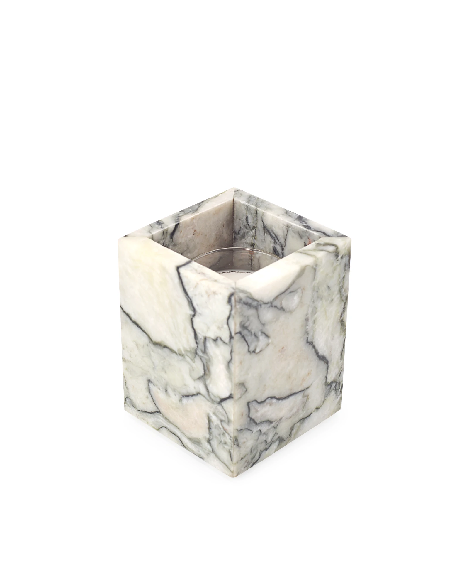 Cold Ice Jade Marble Candle Holder in cuboid shape on white background