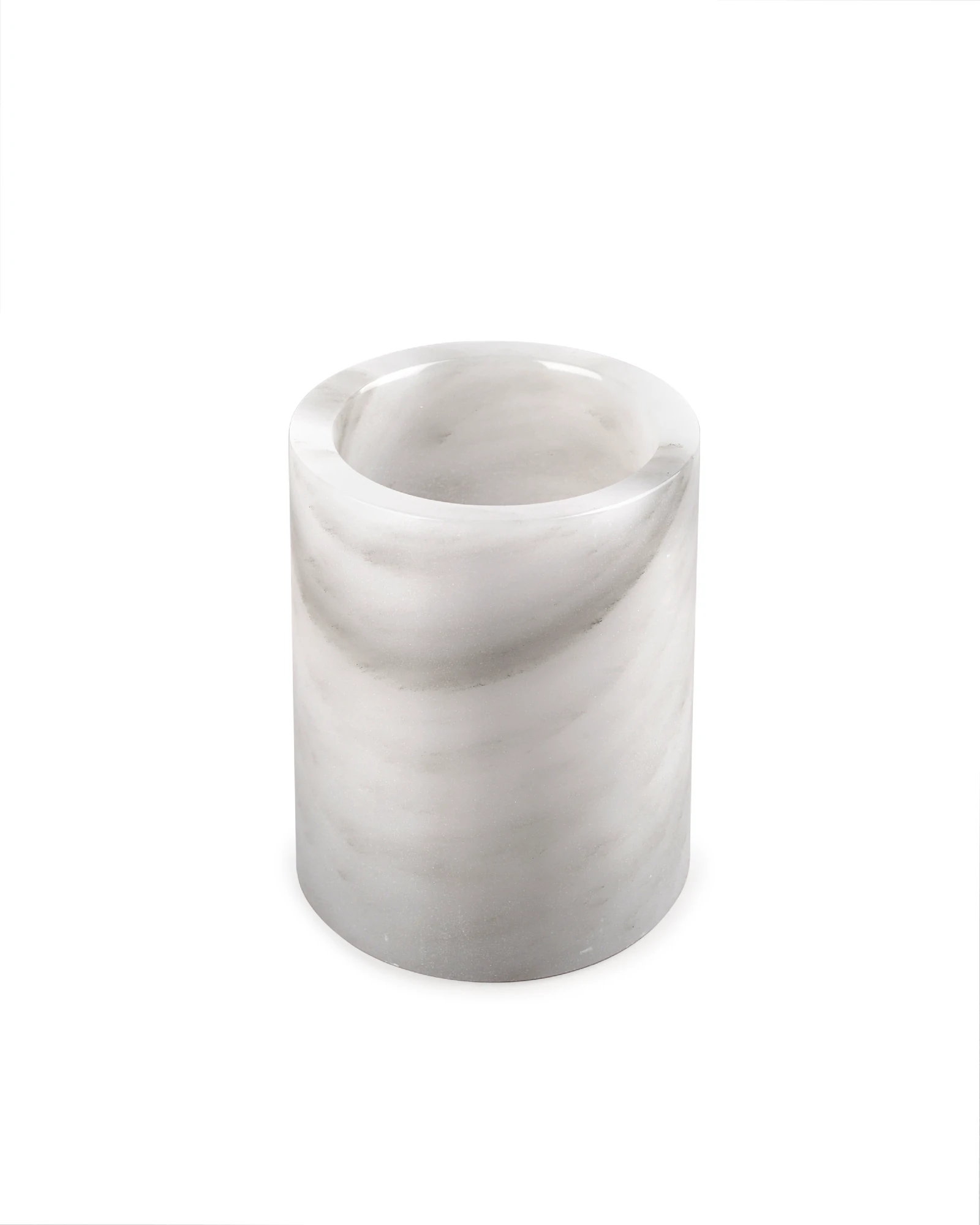 Grey Onyx Pen Holder with cylindrical shape and flowing stone pattern