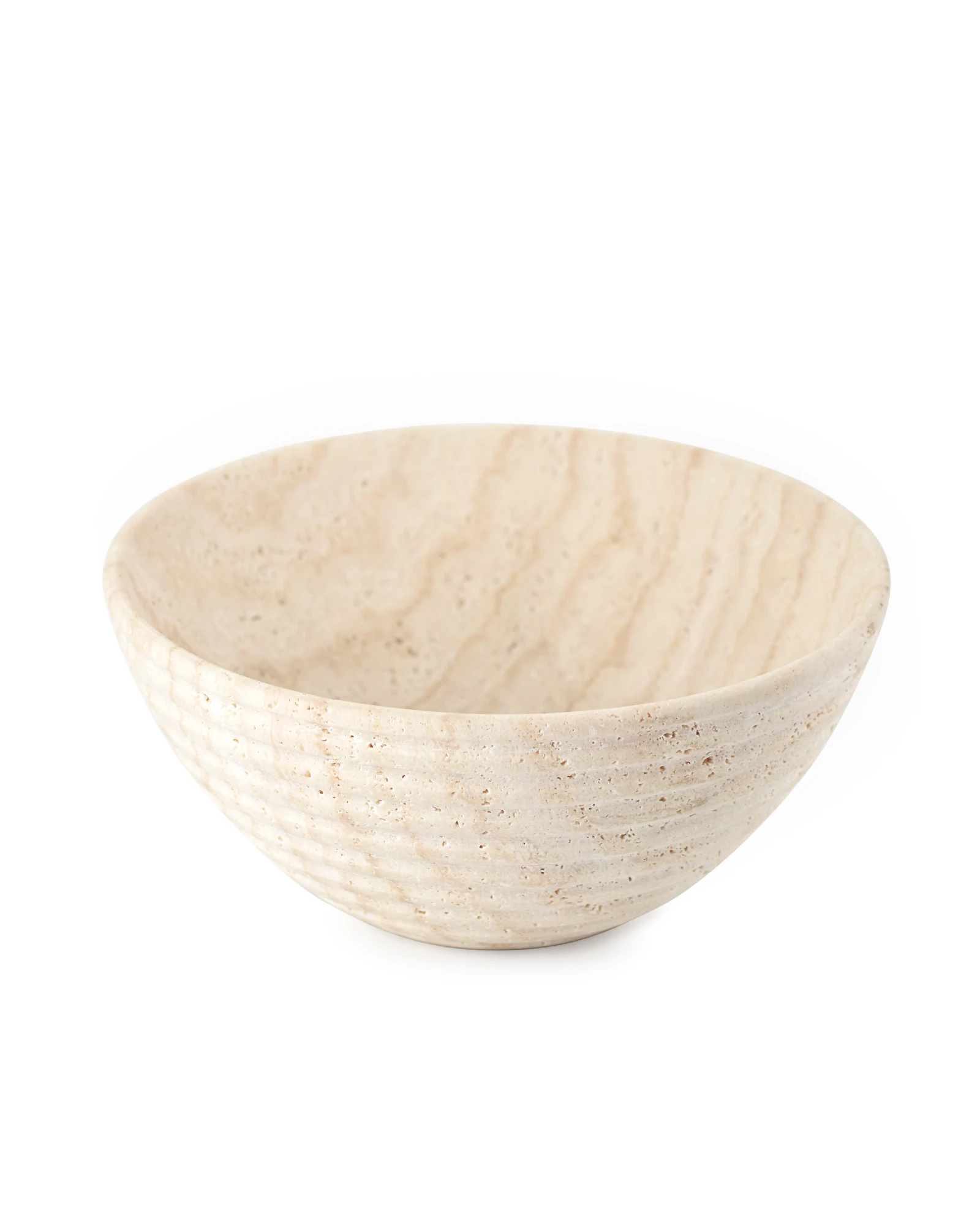 Italian Marble Travertine Round Bowl with minimalist shape and wood-like veining