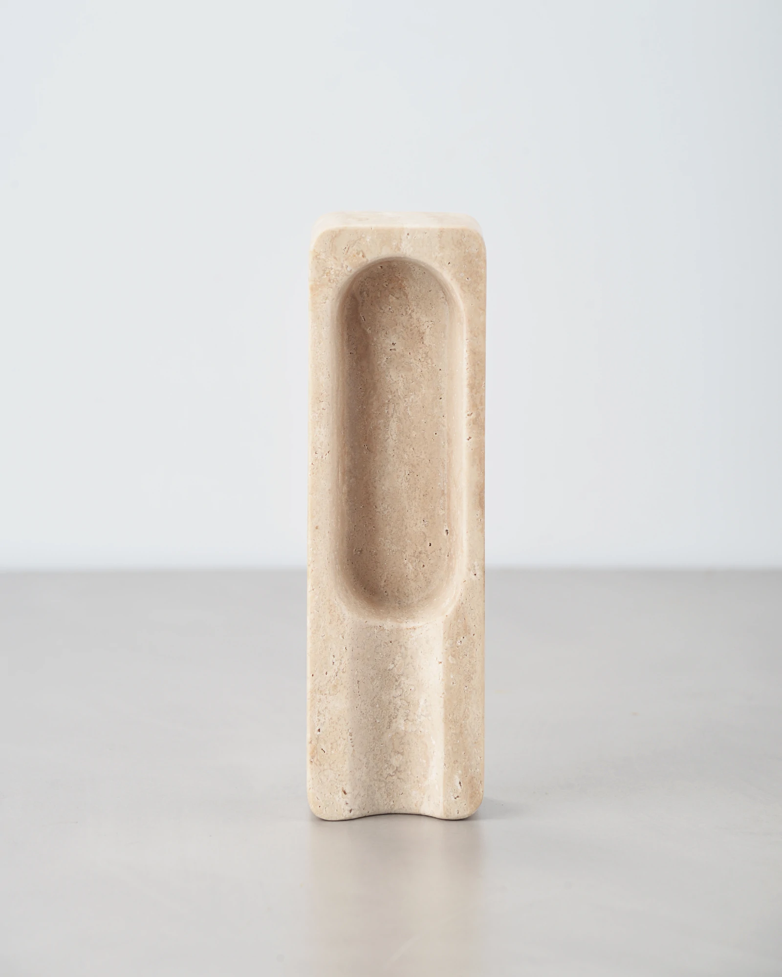 Italian Marble Travertine Cigar Ashtray with minimalist rectangular shape and wood-like veining
