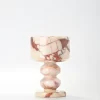 Bvlgari Red Marble Candle Holder with subtle veining and dominant ivory tone