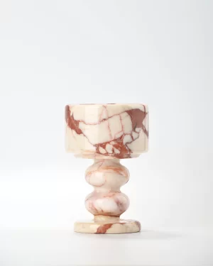 Bvlgari Red Marble Candle Holder with subtle veining and dominant ivory tone