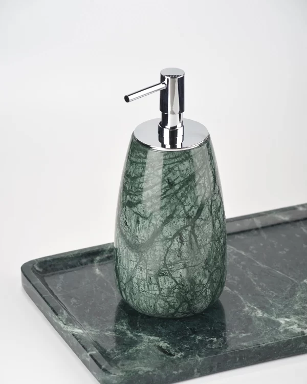 Indian Green Marble Soap Dispenser on matching green marble tray