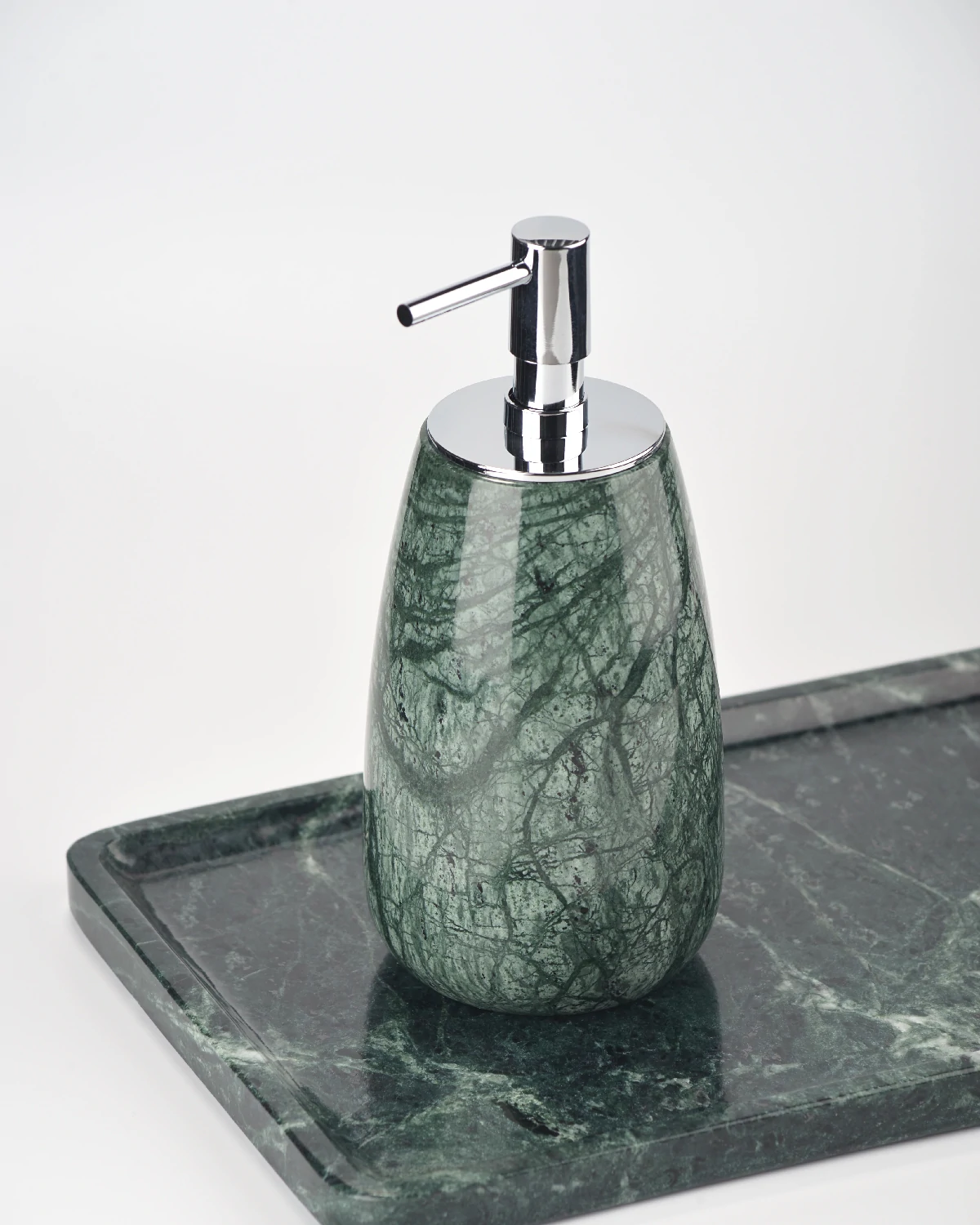 Indian Green Marble Soap Dispenser on matching green marble tray