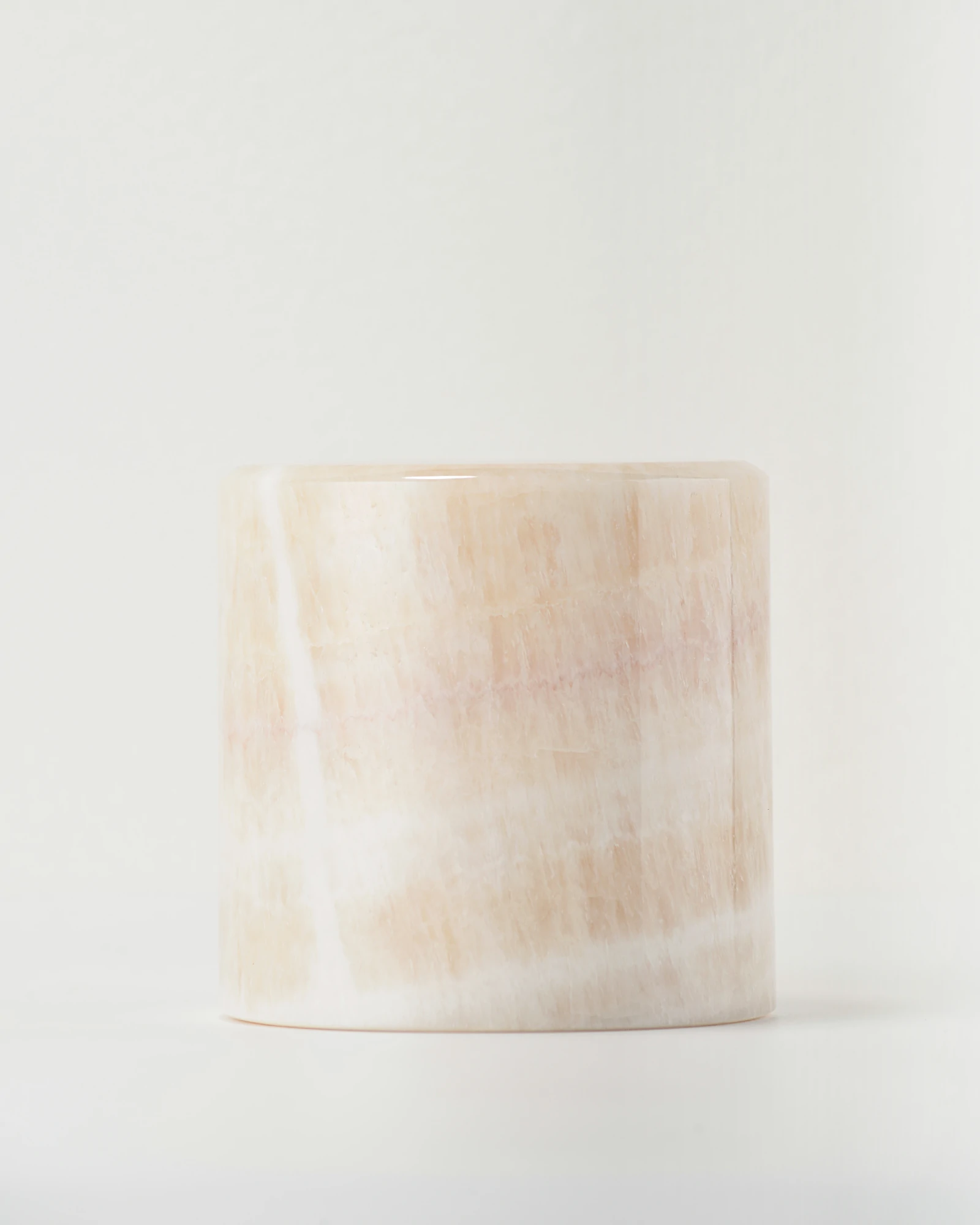 Close-up of Mini Yellow Onyx Table Lamp with white root-like veins
