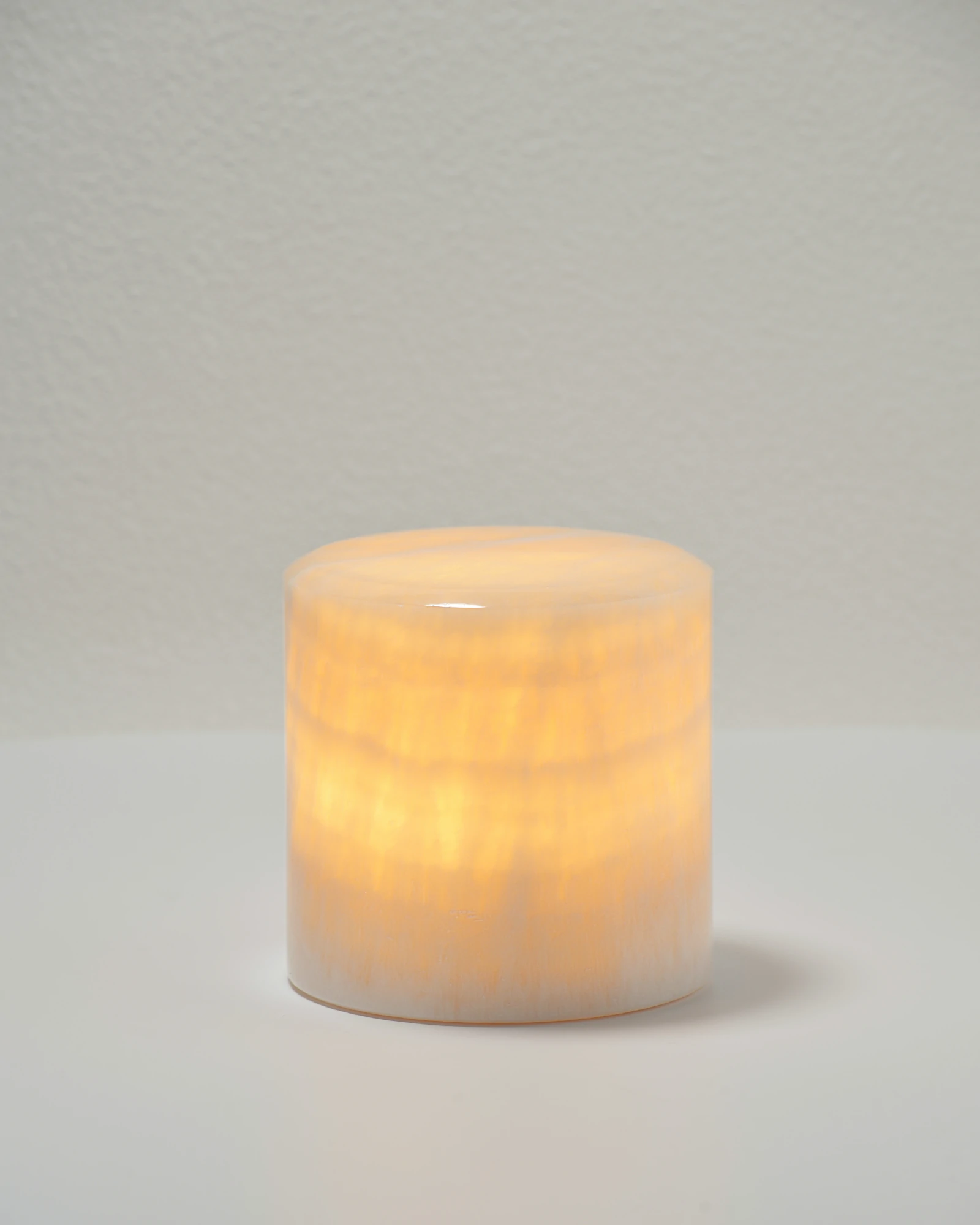 Mini Yellow Onyx Lamp glowing with illuminated leaf-like veins