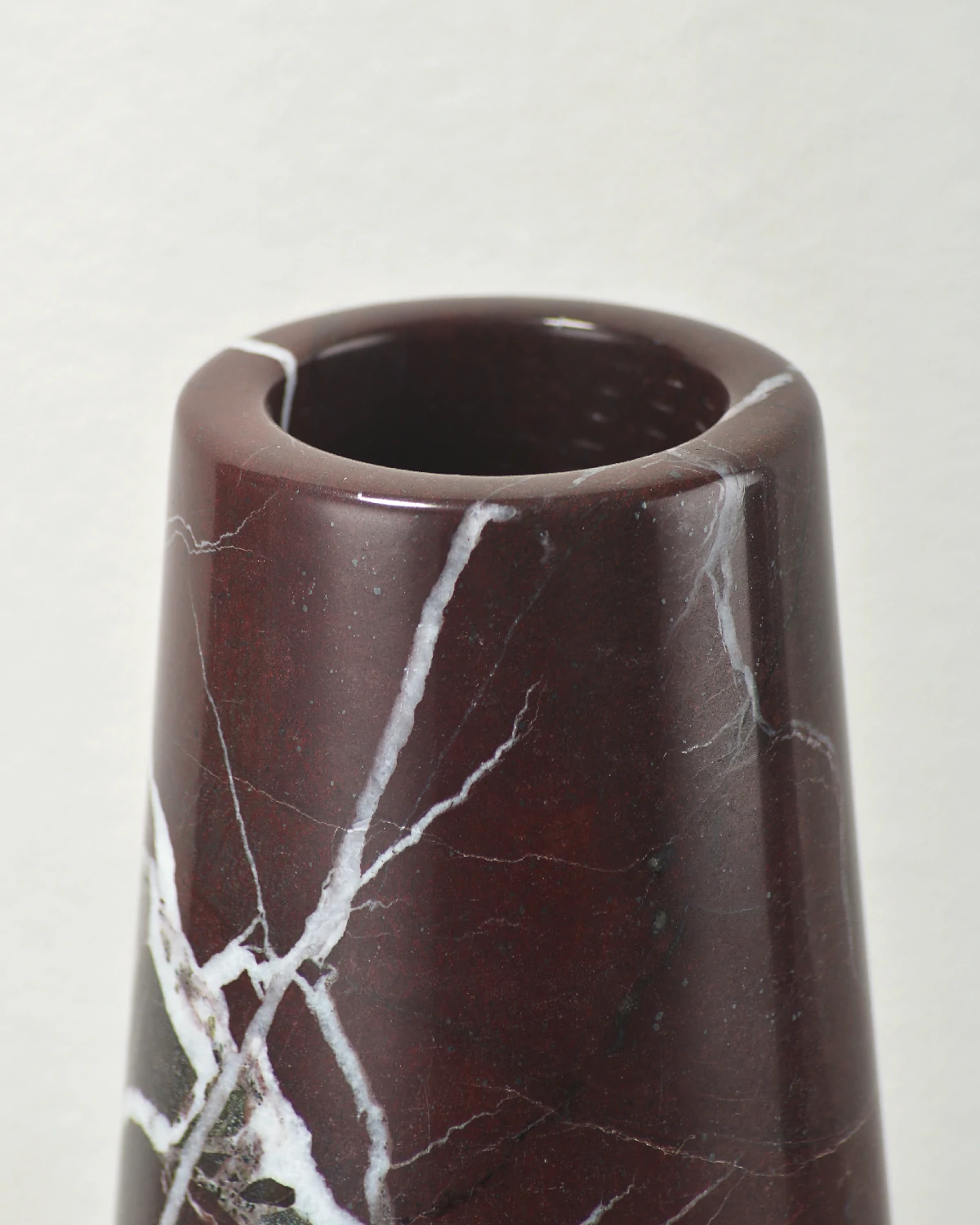 Burgundy Marble Vase rim detail carved from a single marble block