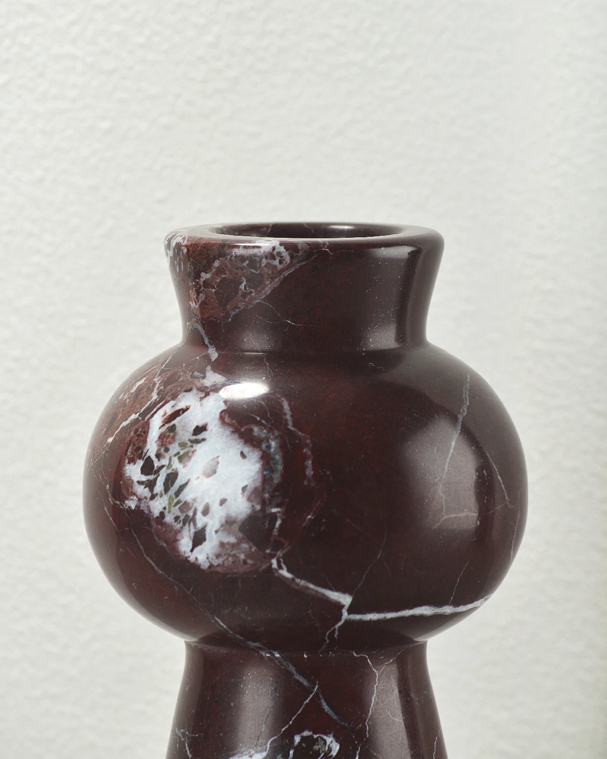 Burgundy Marble Vase rim detail with Rosso Levanto marble veins