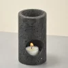 Black Travertine Candle Holder at 45-degree angle showing cylindrical form