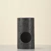 Black Travertine Candle Holder front view, minimalist cylinder shape