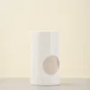 White Stone Candle Holder front view, minimalist cylinder shape