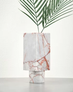 Vintage Red Marble Vase styled with floral arrangement