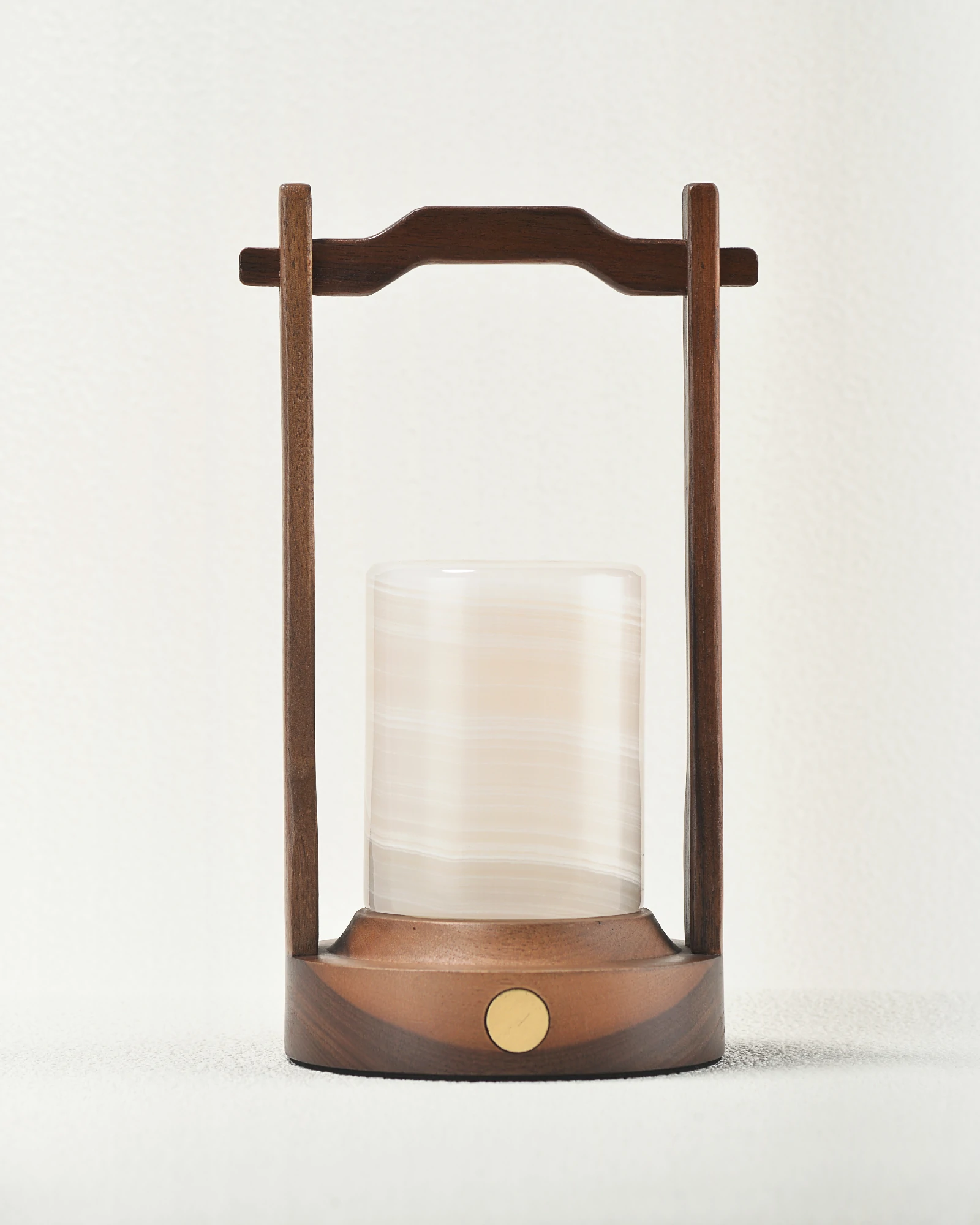 Portable white onyx table lamp front view