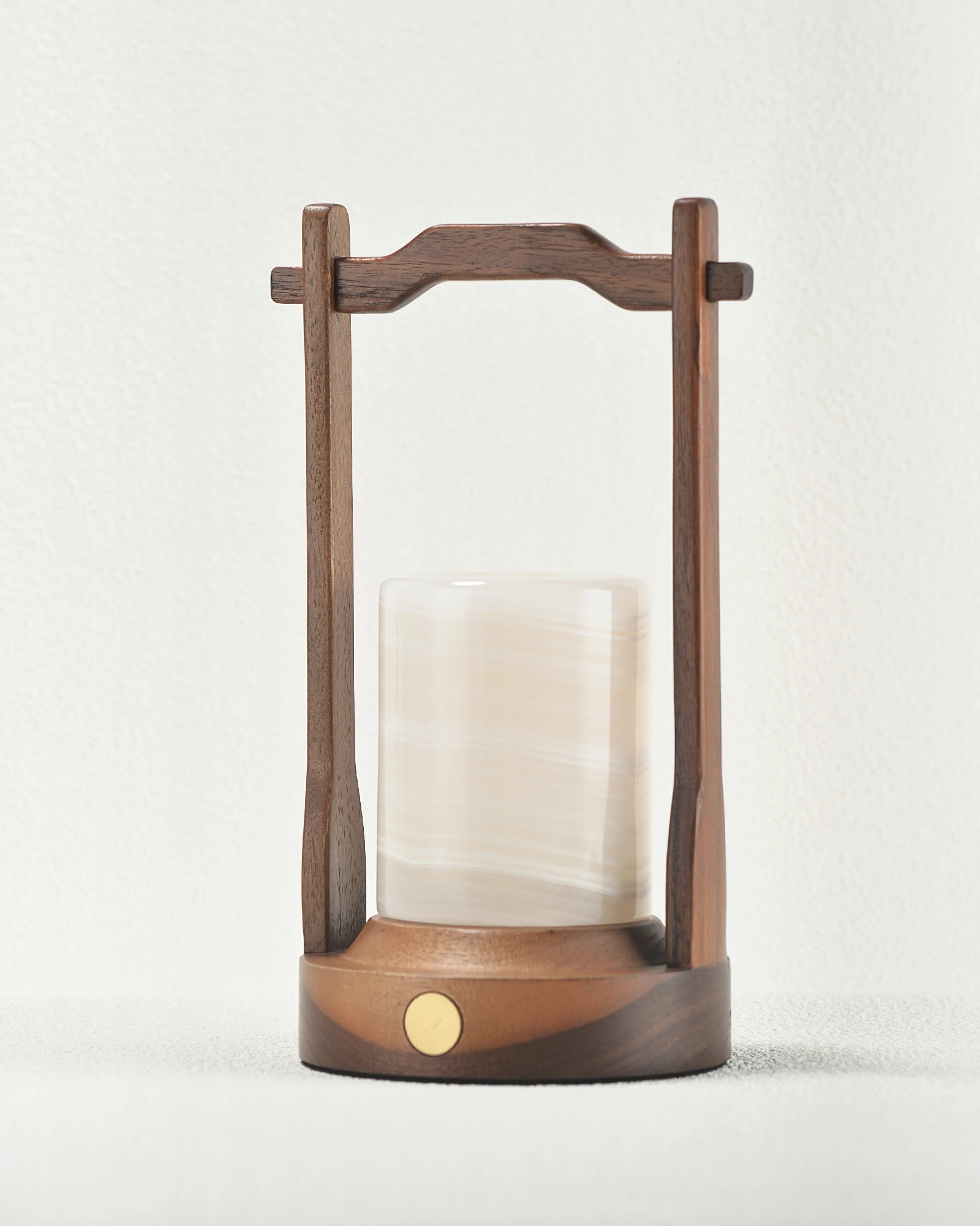 Portable white onyx table lamp right-side view