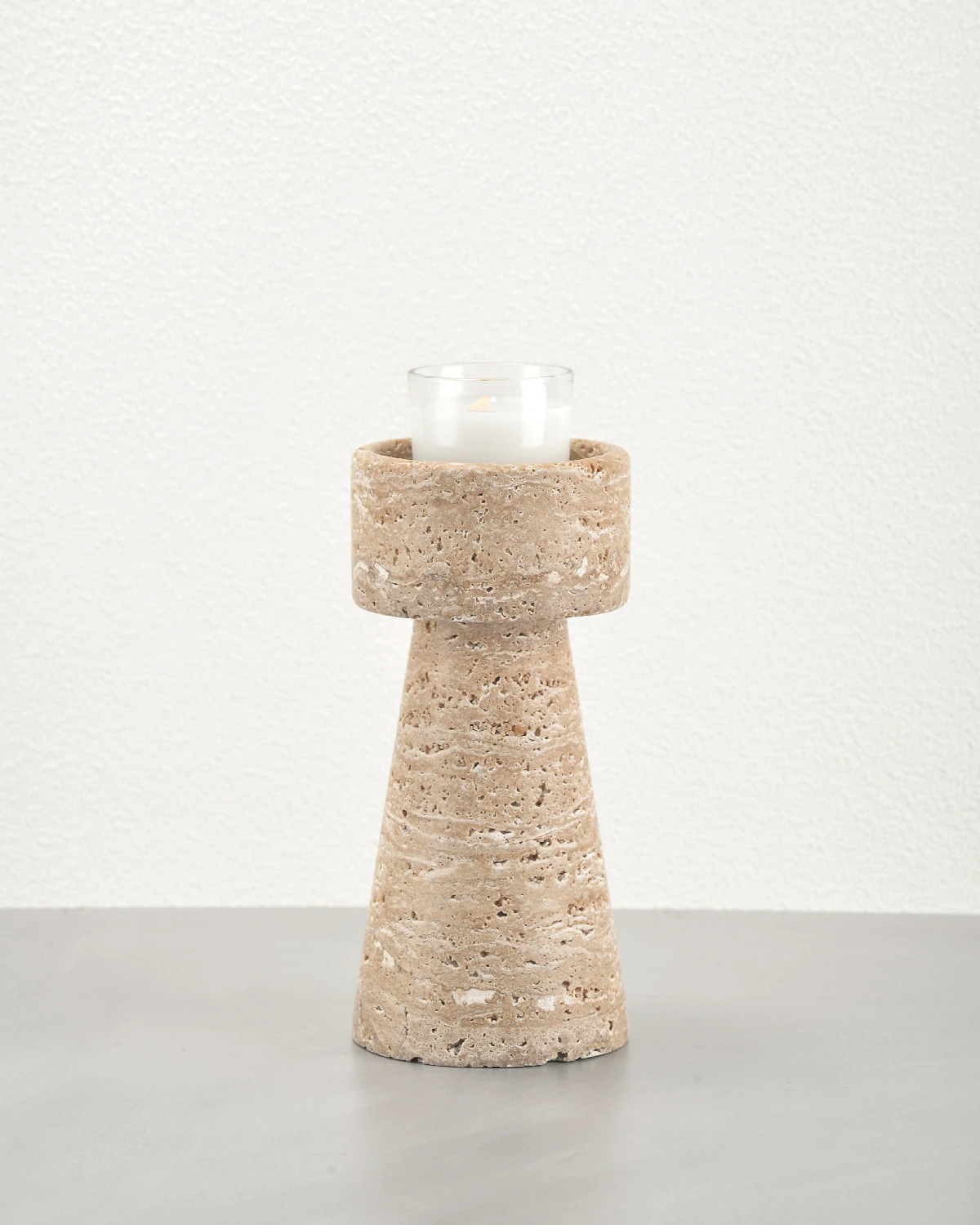 Travertine Candle Holder 45-degree view