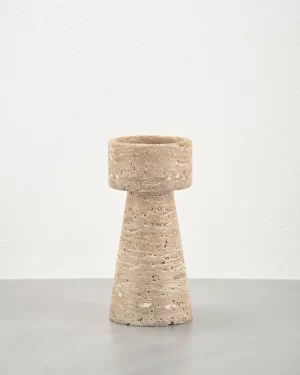 Travertine Candle Holder front view with simple design
