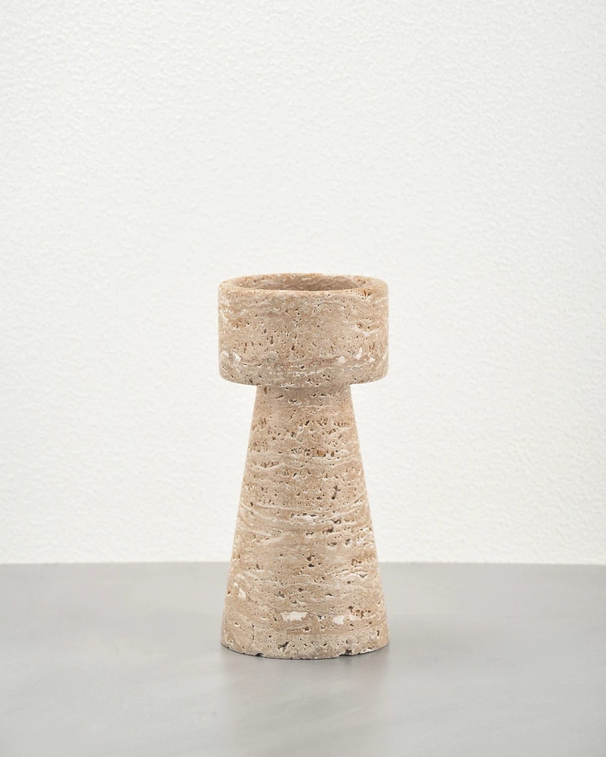 Travertine Candle Holder front view with simple design