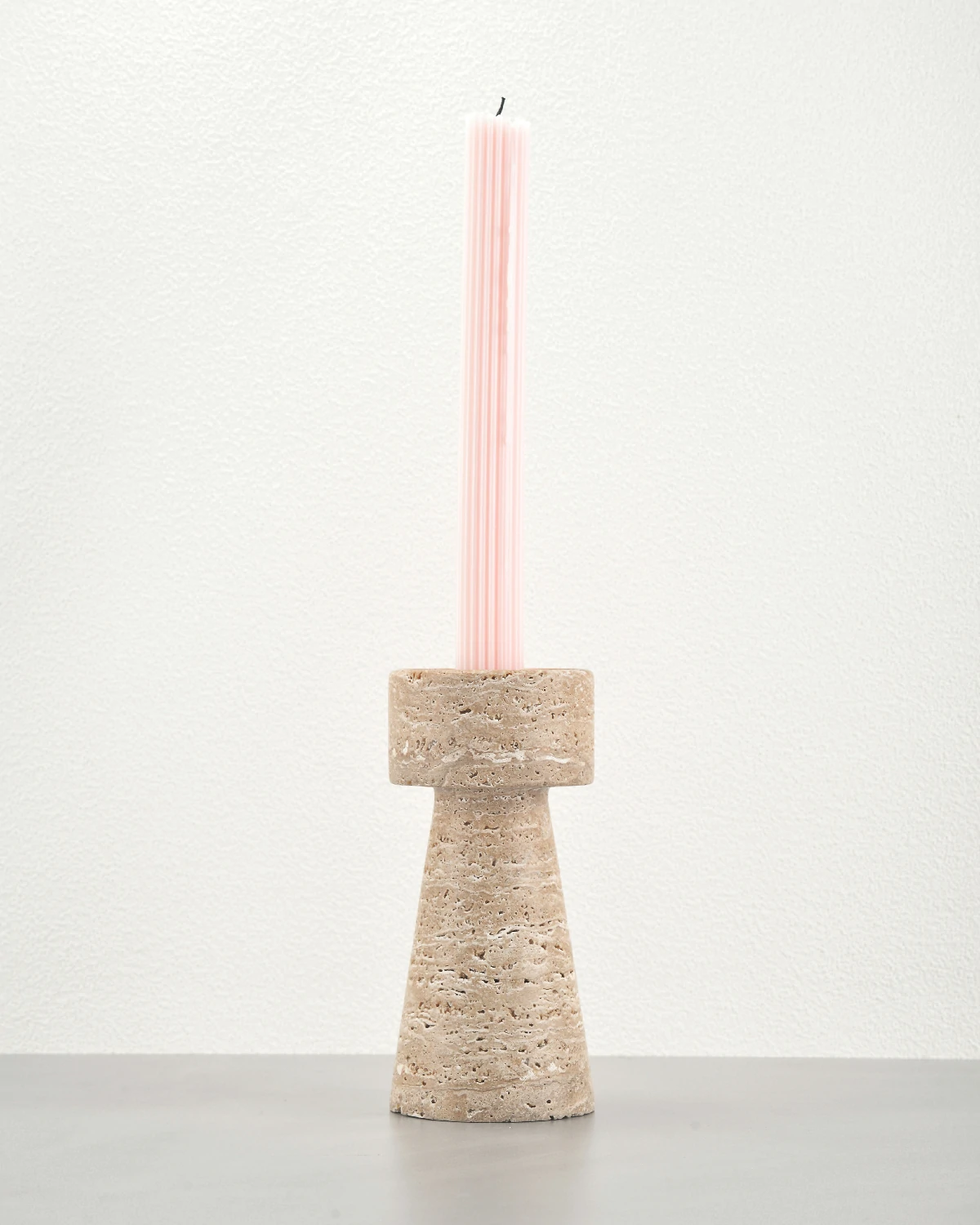 Travertine Candle Holder styled with candle stick